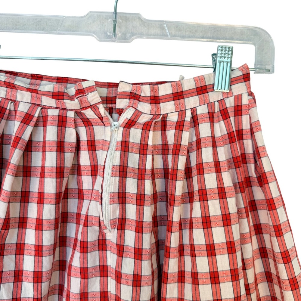 Vintage Esprit Red Plaid Midi Skirt High Waist A-Line 90s Cottagecore Size 14 - Picture 6 of 8